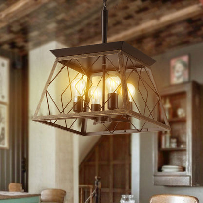 Farmhouse chandelier 4-light vintage antique golden black - detail of frame