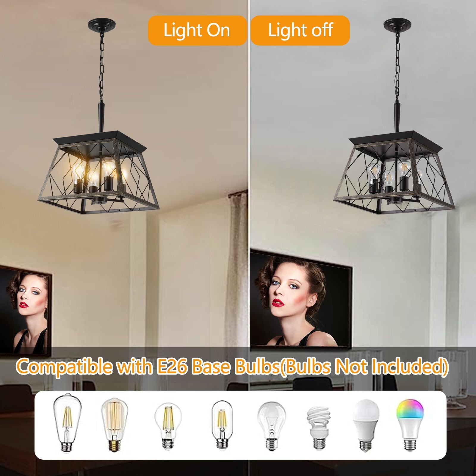 Farmhouse chandelier 4-light vintage antique golden black - close up
