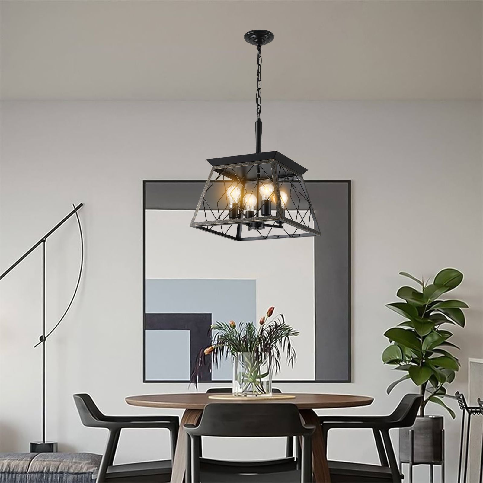 Farmhouse chandelier 4-light vintage antique golden black for kitchen dining room living room - front view