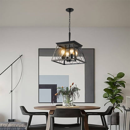Farmhouse chandelier 4-light vintage antique golden black for kitchen dining room living room - front view