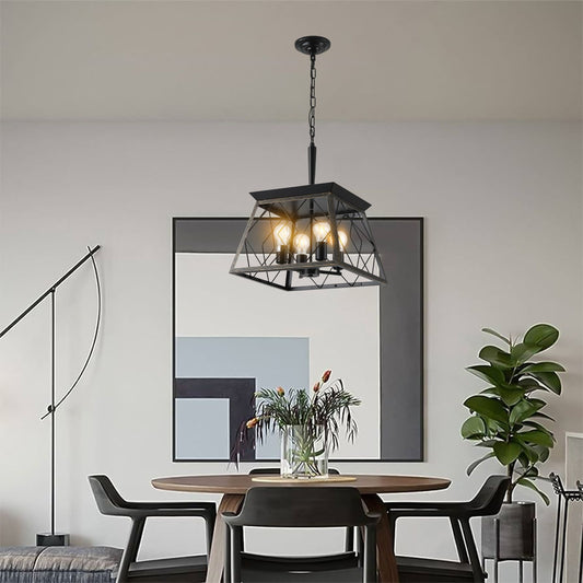Farmhouse chandelier 4-light vintage antique golden black for kitchen dining room living room - front view