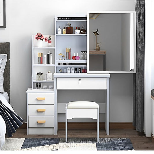 Fashion Vanity Desk with Mirror and Lights for Makeup and Chair, Vanity Mirror with Lights and Table Set with 3 Color Li image 1