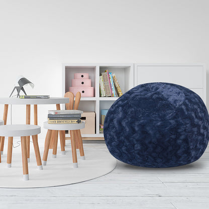 Faux Fur Bean Bag Chair, Navy-5ft Cozy and Stretchable Fabric Lounger for Children and Adults with Easy-Clean Cover, Com image 2