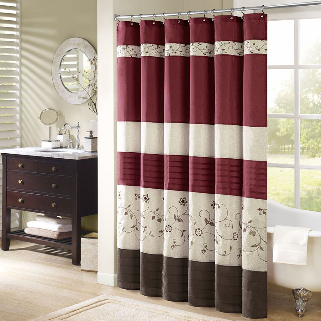 Faux Silk Embroidered Floral Shower Curtain image 1