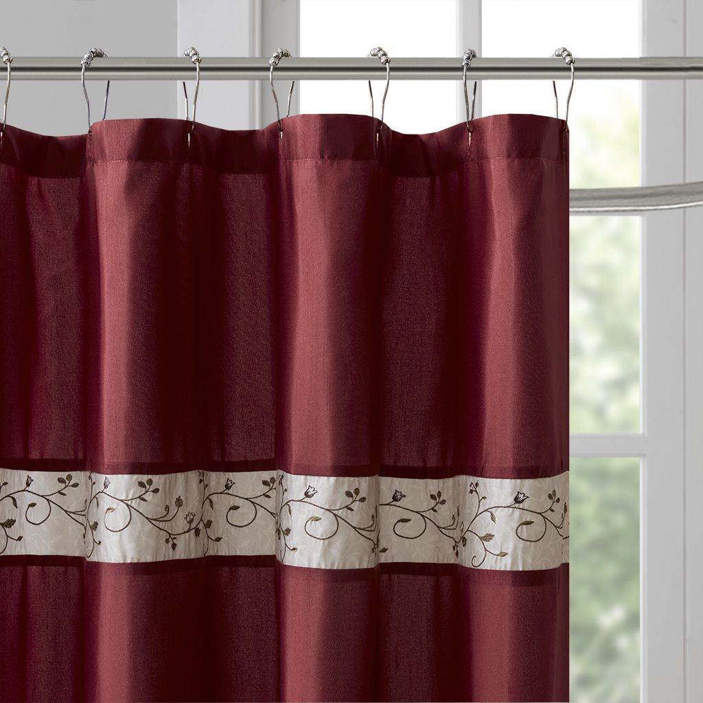 Faux Silk Embroidered Floral Shower Curtain image 2