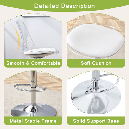 Modern minimalist bar chairs and bar stools. Can rotate 360 ° and adjust lifting. PET backrest and White PU seats. Suitable for bars, restaurants, and front desk cashiers.Set of 2. image 6