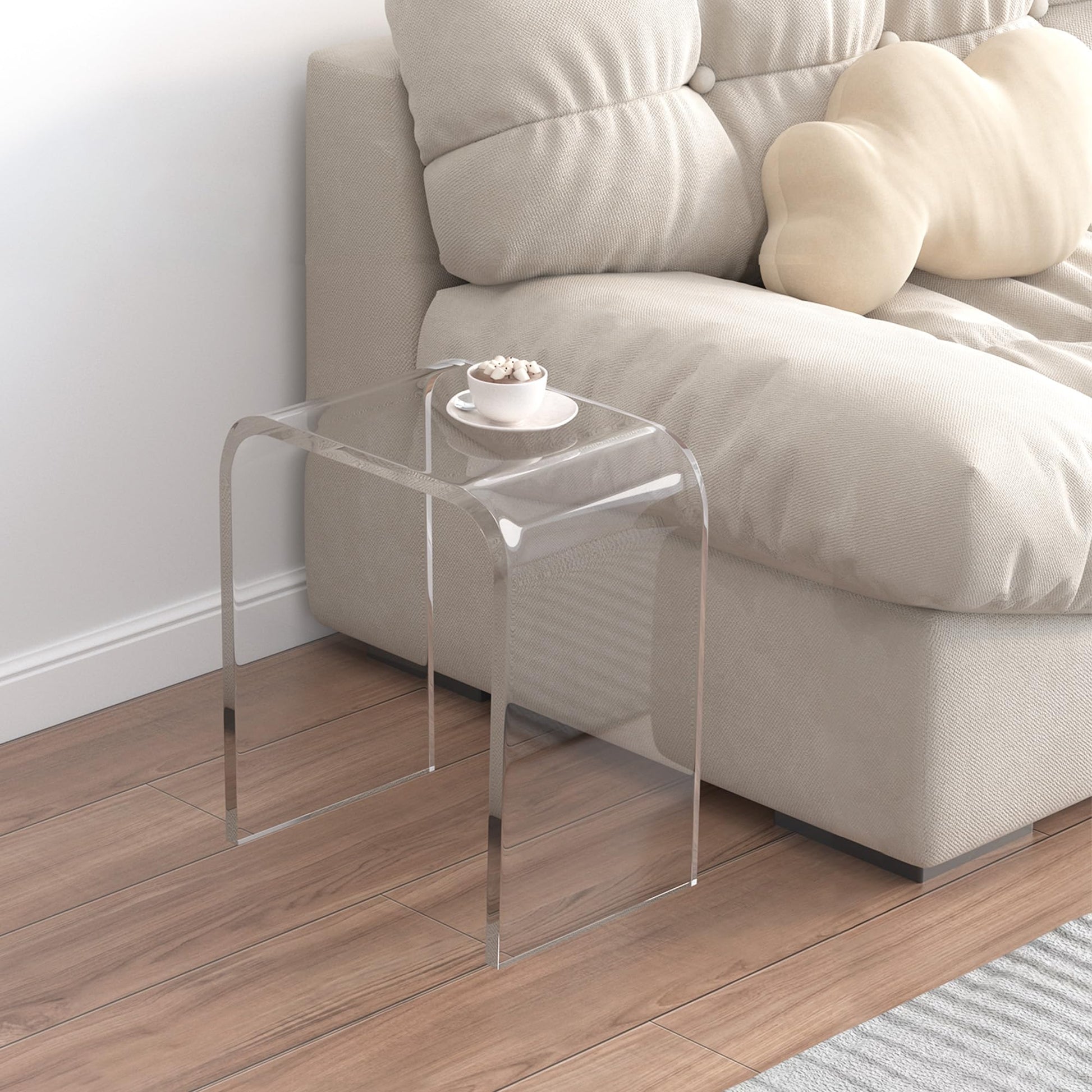 Acrylic End Table, Contemporary Square Nightstand and Side Table, Clear Lucite Coffee Table with Waterfall Edges for Small Living Room, Bathroom, Bedroom and Office image 2