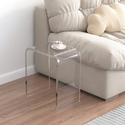 Acrylic End Table, Contemporary Square Nightstand and Side Table, Clear Lucite Coffee Table with Waterfall Edges for Small Living Room, Bathroom, Bedroom and Office image 2