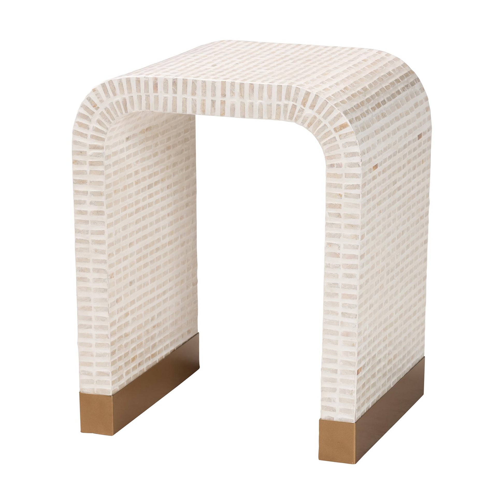 Coastal Beige and White Mother of Pearl Capiz Shell End Table image 1