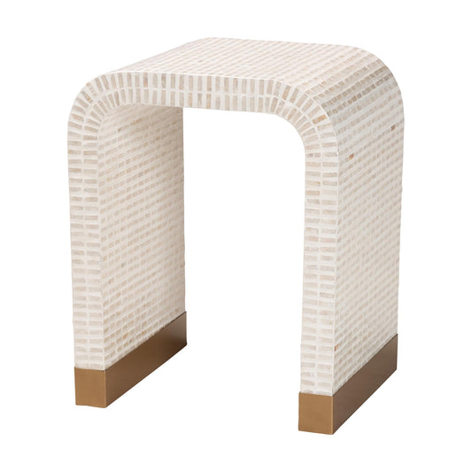 Coastal Beige and White Capiz Shell End Table - Front View