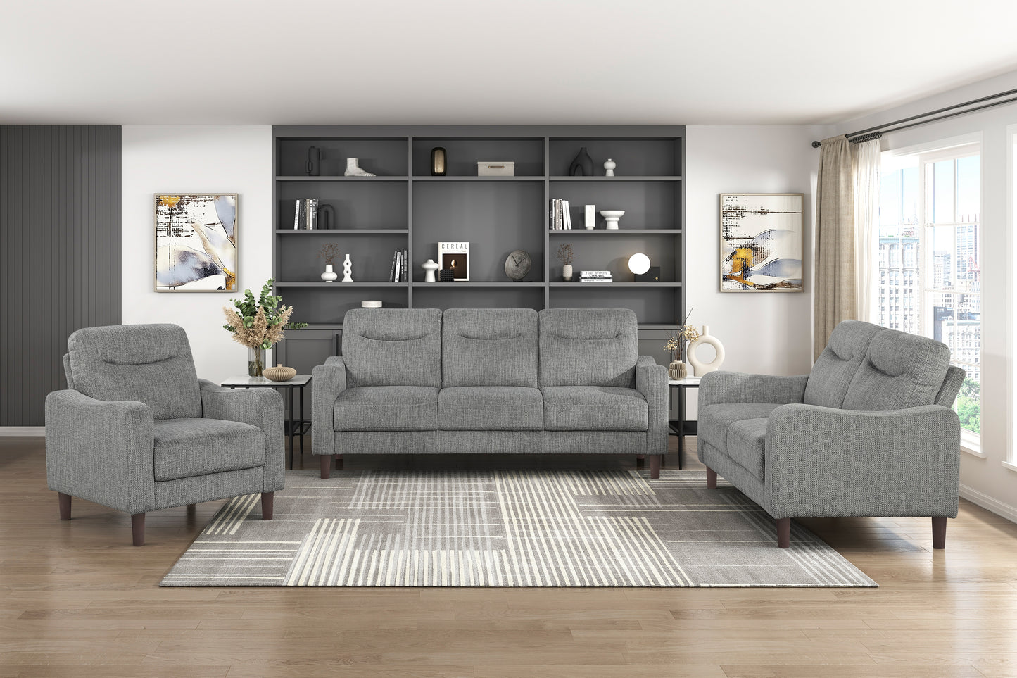 Modern Design 3-Seater Sofa Gray Chenille Upholstery Comfort Pocket Coils Classic Solidwood Frame Living Room Furniture 1pc image 8