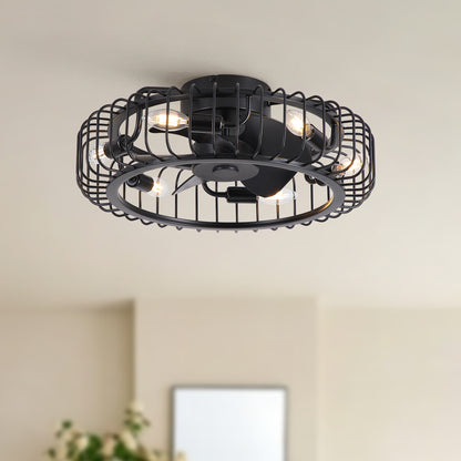 20" Black Industrial Flush Mount Ceiling Fan with Lights, Low Profile Fandelier with E12 Sockets, Reversible DC Motor, 6 Speeds, Quiet Ceiling Fan for Bedroom Kitchen Dining Room Farmhouse image 3