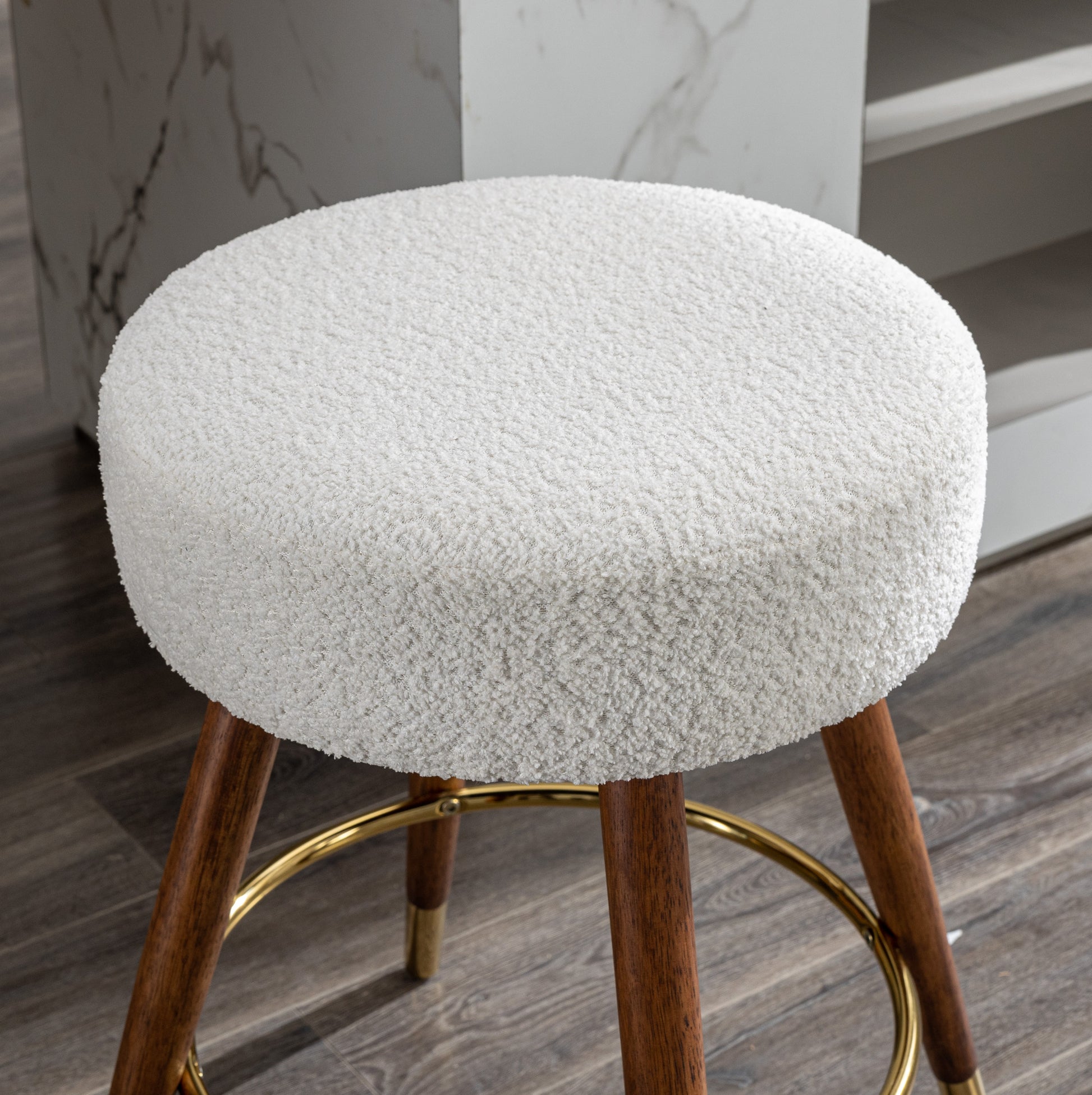 MoMo Boucle Upholstered Counter Height Stool, 360° Swivel image 6