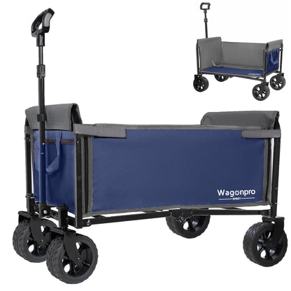 Upgraded 5*2" Wide Wheels, All-in-One Convertible Folding Trolley with Full-Side Opening & Dog Leash, Versatile Seating & Storage, 220Lbs Capacity for Camping, Beach, Shopping, Dark blue image 1