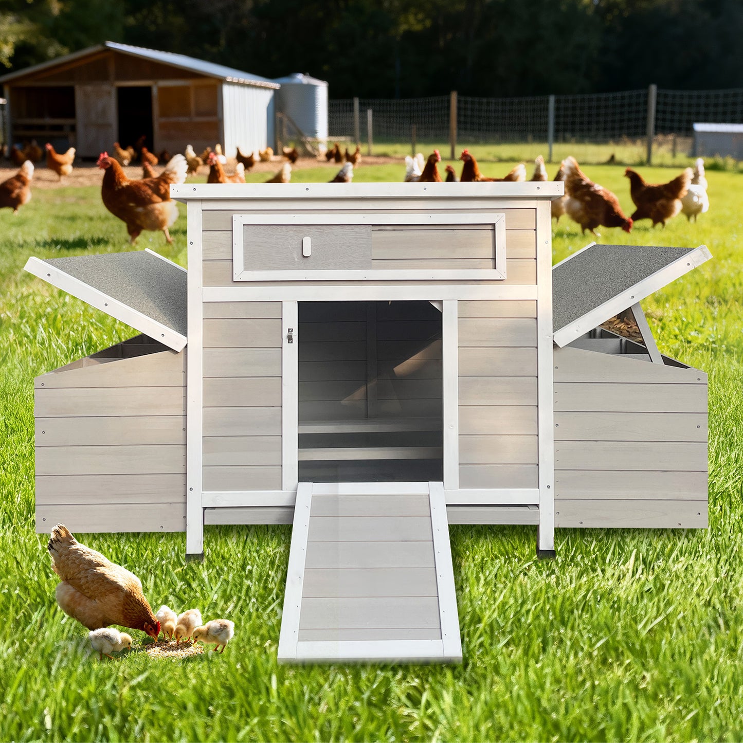 Large Wooden Chicken Coop Outdoor Hen House Poultry Cage for Outdoor with 2 Sides Nesting Boxes image 3