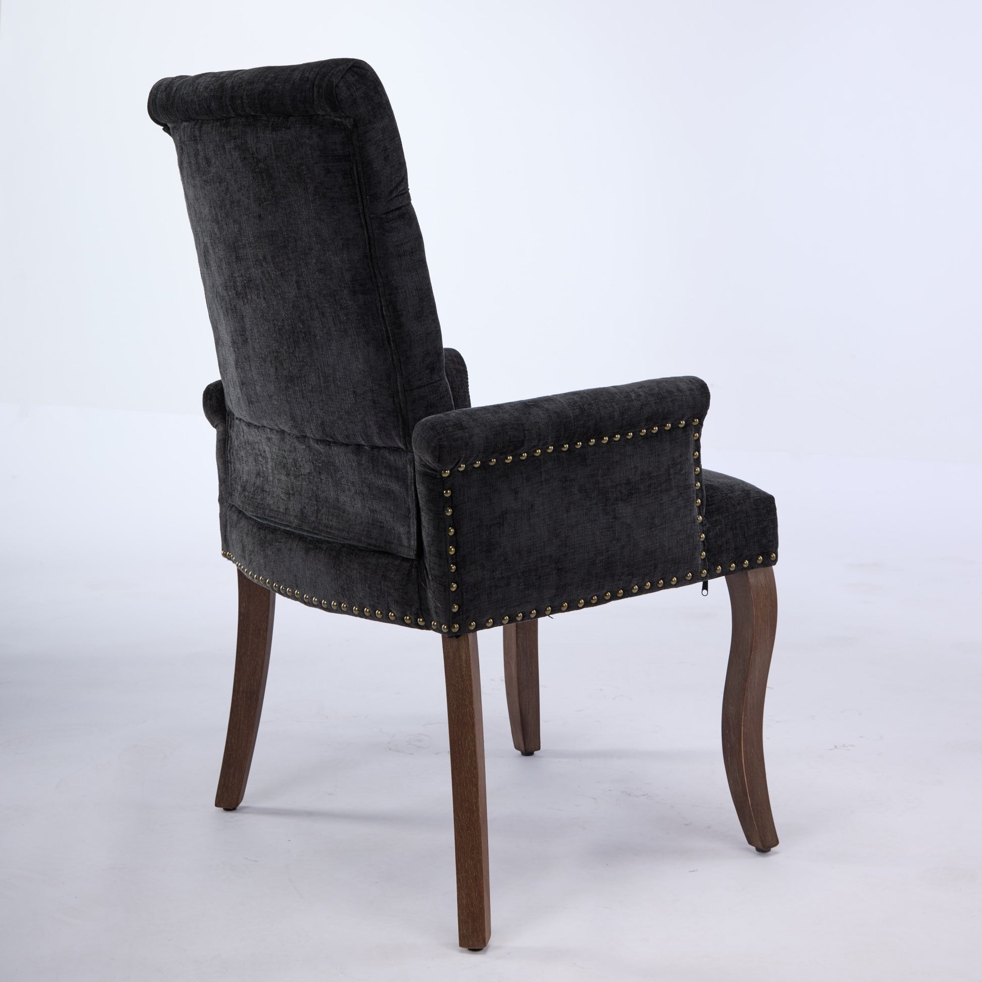 Upholstered Chenille Fabric Accent Dining Chair, Curved Solid Wood Legs, Elegant Tufted Club Dining Room Kitchen Room Arm Dining Chair, Single Pack,Black,SW1895BK image 6