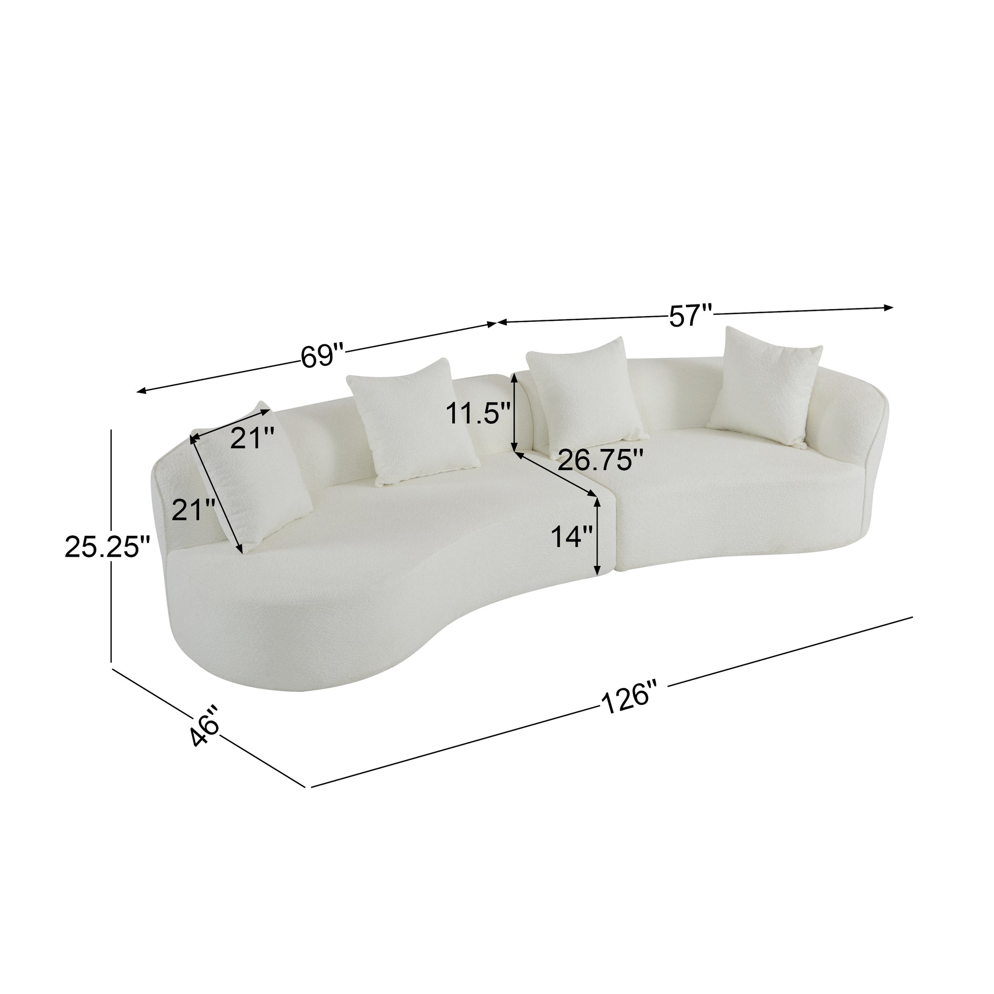 126"Curved Sectional Sofa (Beige-D28 Full Foam) image 5