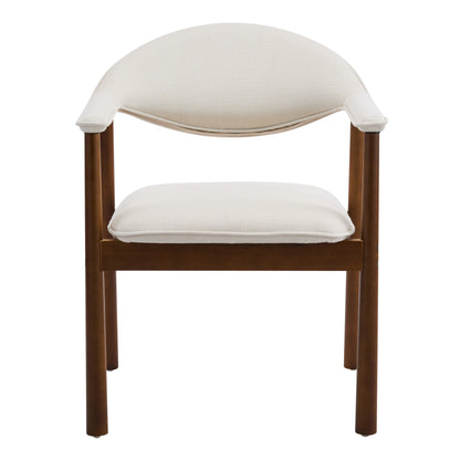 Modern Upholstered Dining Chairs with Curved Back, Beige Fabric & Walnut Finish Rubber Wood, Set of 2 image 4