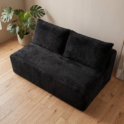 Black Corduroy Ground-Hugging Compressed Loveseat, Armless No-Legs 2-Seater Sofa for Living Room Small Apartment image 5
