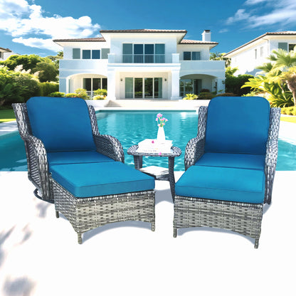 Wicker Patio Furniture Set - 5 Piece Rattan Outdoor Sectional Conversation Sets with 2 Swivel Rocking Chairs,2 Ottomans and 1 Side Table for Porch Deck Garden image 2