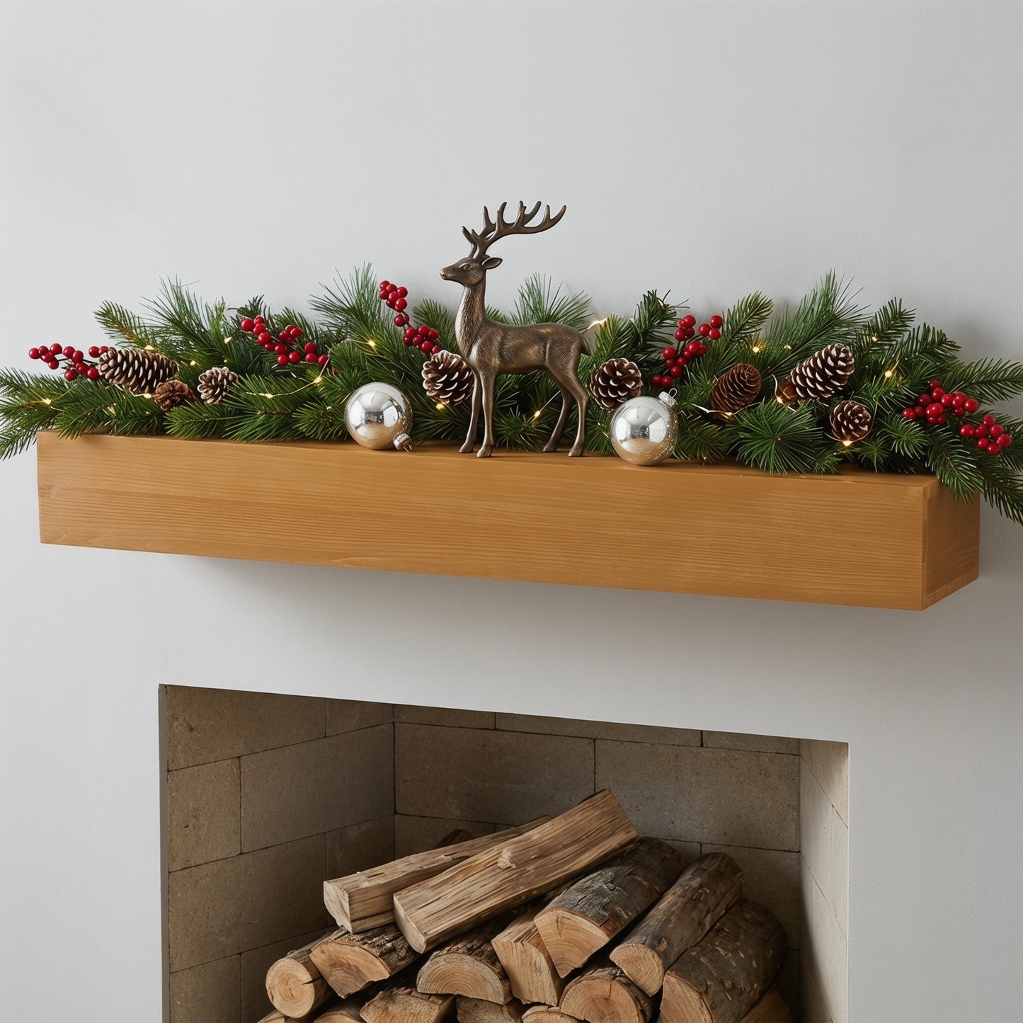 60'' Fireplace Mantel Fir Wood Wall-Mounted & Floating Shelf for Home Decor with Flat Surface image 8