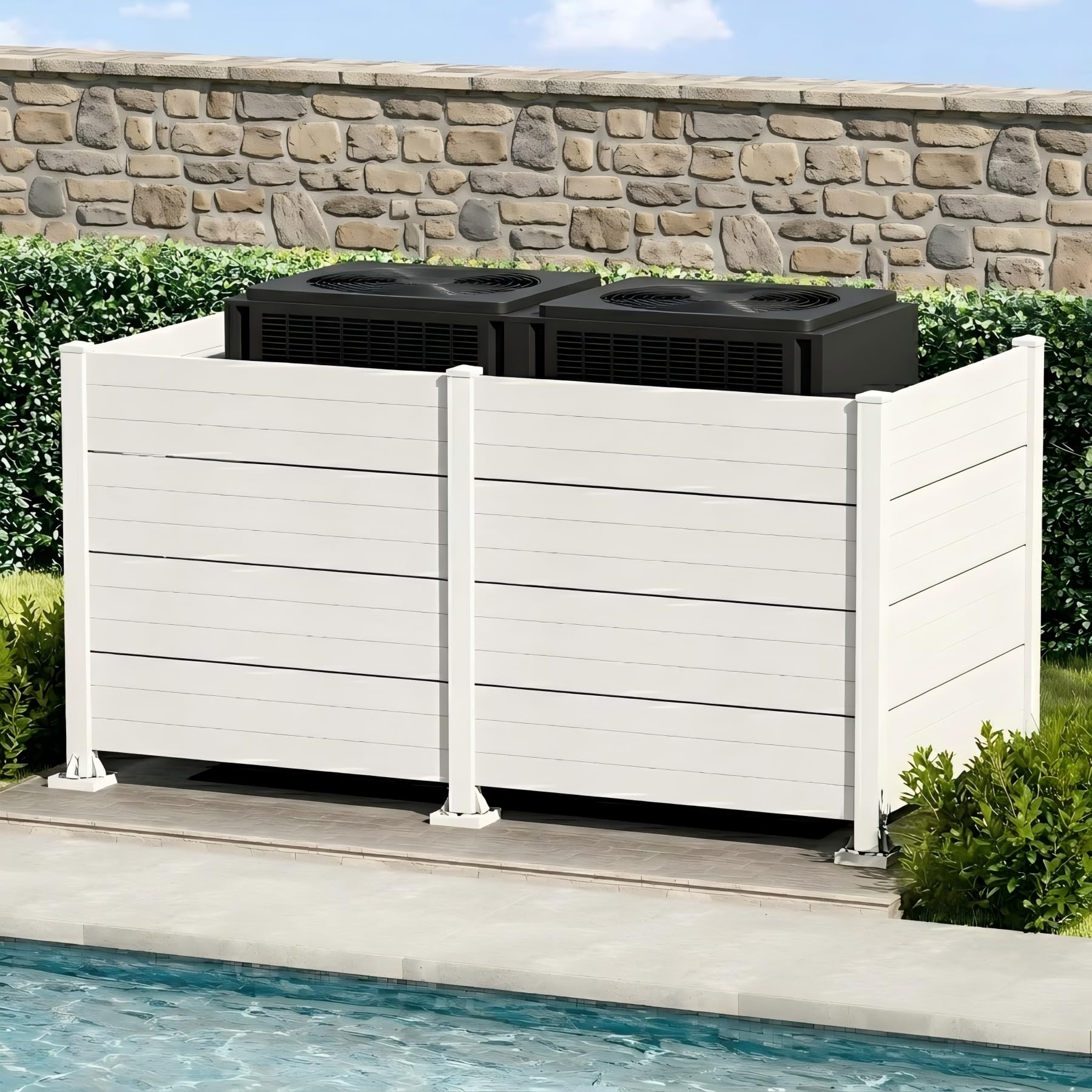 50" W x 49" H Outdoor Privacy Screen, Air Conditioner Fence, All-Weather Vinyl Privacy Fence Screens with Aluminum Posts, 4 Panels, White image 8