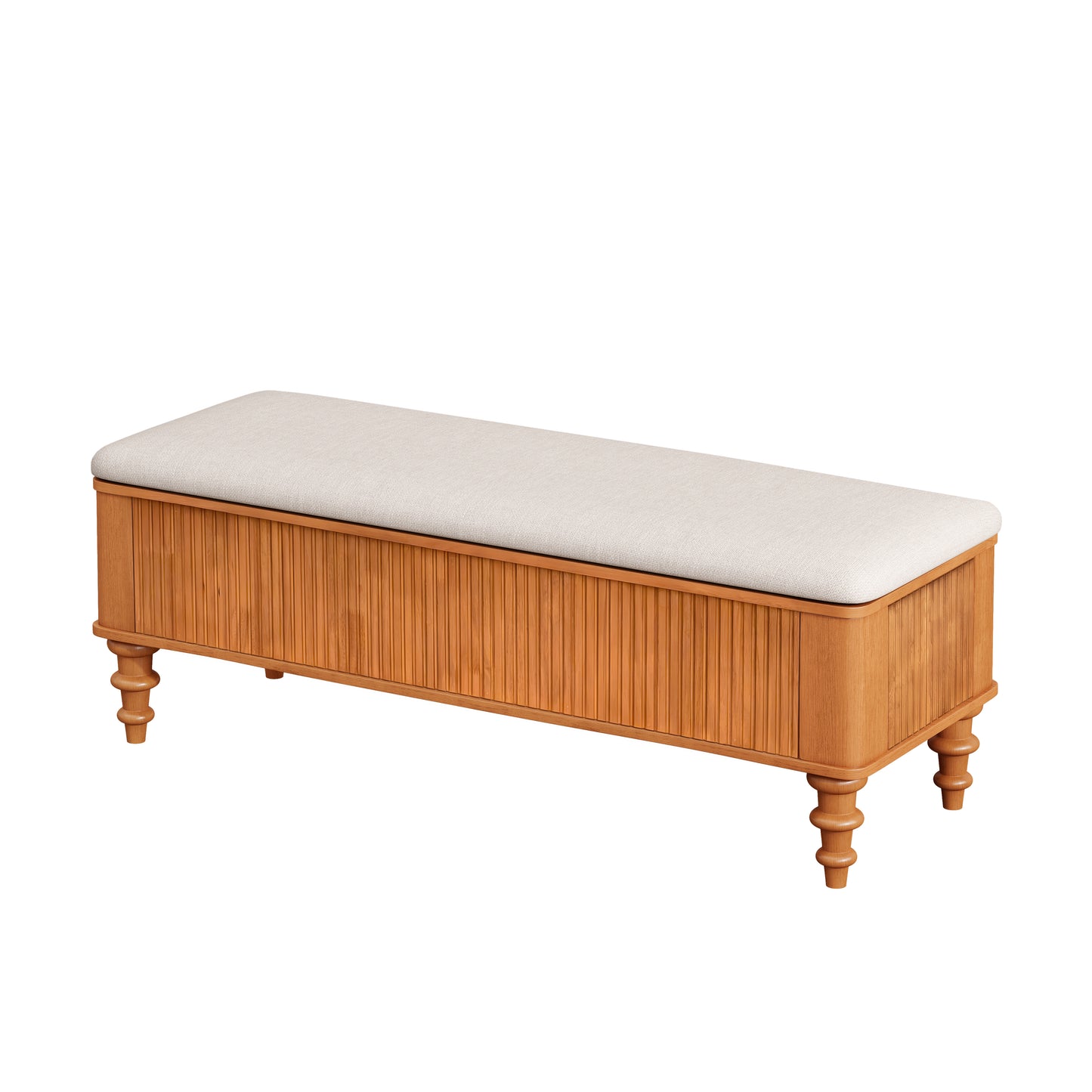 50.8-inch Multi-Functional Storage Ottoman Bench-Solid Rubberwood Bed End Bench with Linen Seat, Storage Bench for Bedroom, Entryway Shoe Organizer for Bedroom, Living Room, Entryway, Closet, Natural image 9