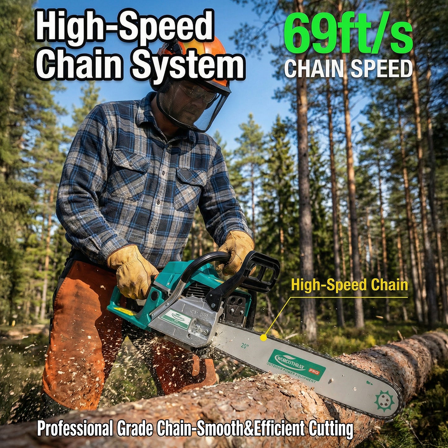 62CC 2-Stroke 20" Gasoline Chainsaw Power Engine Wood Cutting Gas Chain Saw image 6