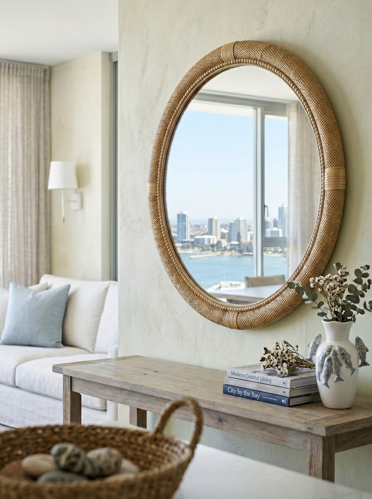 31.9" Woven Rattan Decorative Round Mirror with Wrapped Accents image 7