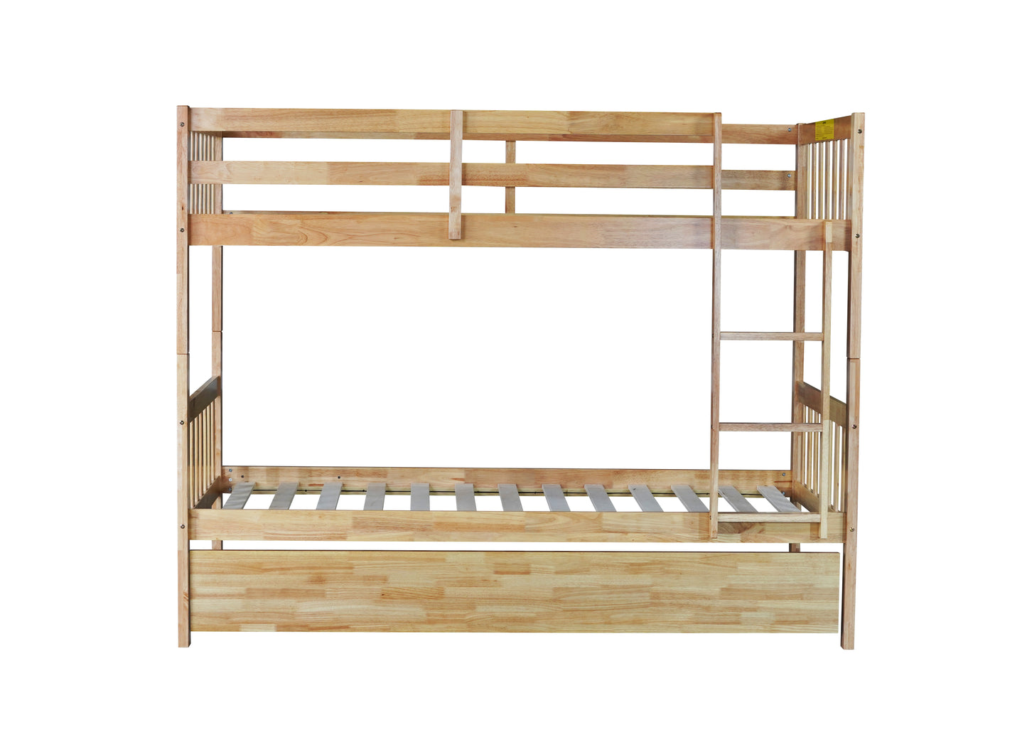 Twin Over Twin Rubber Wood Bunk Bed with Trundle, Convertible into 2 Twin Size Beds, Twin Size Bunk Bed with Ladder and Safety Guardrails,White Oak image 8