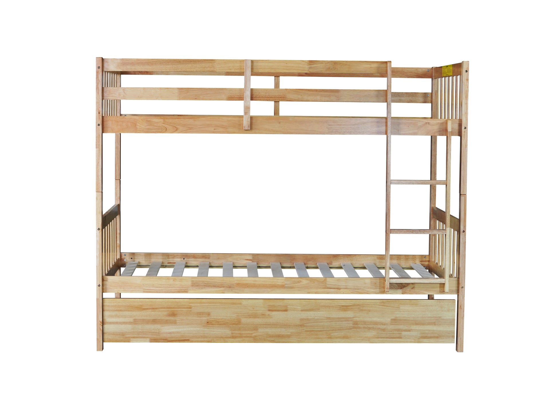 Twin Over Twin Rubber Wood Bunk Bed with Trundle, Convertible into 2 Twin Size Beds, Twin Size Bunk Bed with Ladder and Safety Guardrails,White Oak image 8