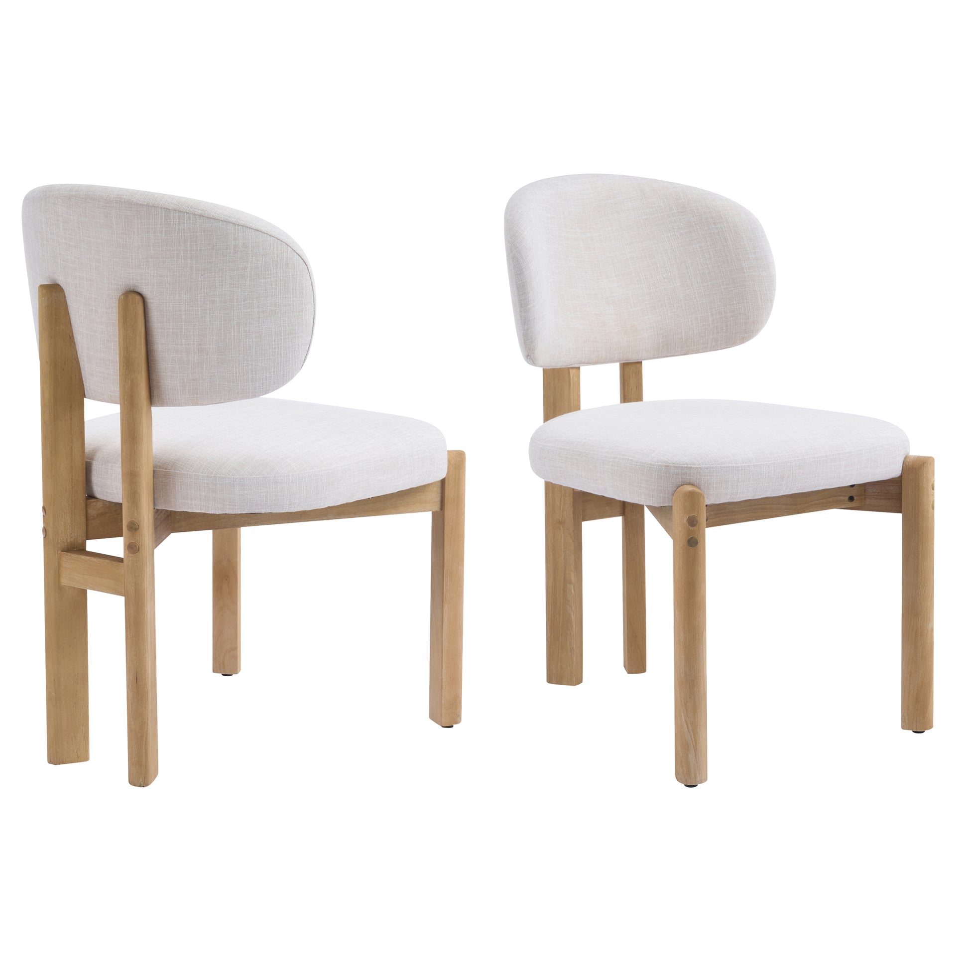 Beige Upholstered Scandinavian Natural Finished Frame Dining Chairs (Set of 2) image 4