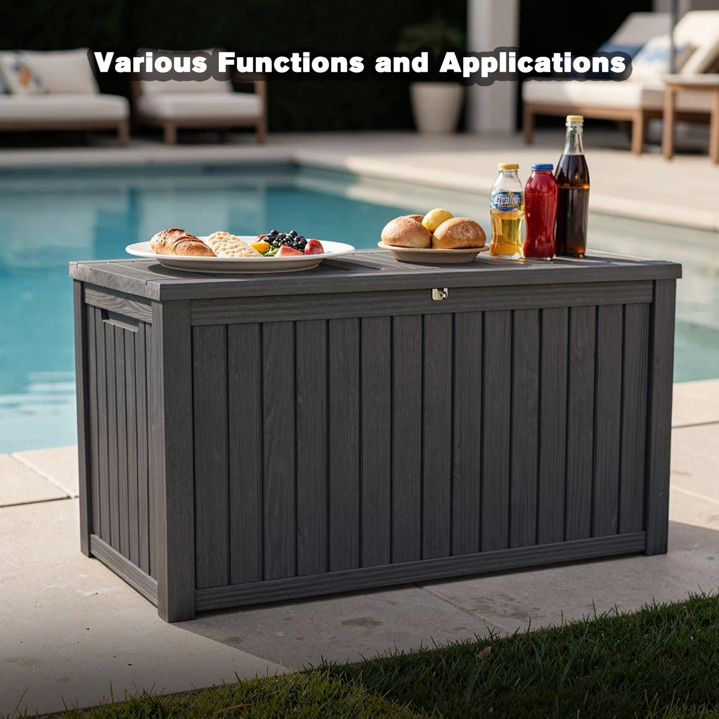 180 Gallon Large Outdoor Storage XXL Deck Box for Patio Furniture, Outdoor Cushions, Garden Tools and Sports/Pools Equipment, Waterproof Resin, Lockable, Black image 4