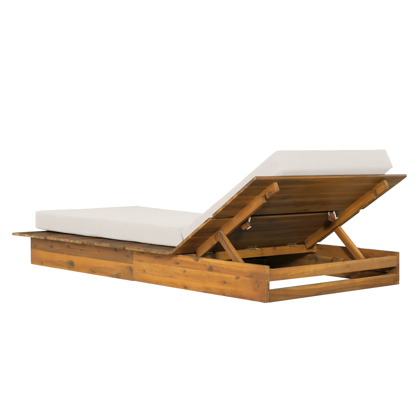 Acacia Wood Chaise Lounge with Movable Cream Cushion – Wide Teak Finish Patio Lounger, 3-Position Recliner, 400 lbs Capacity image 11