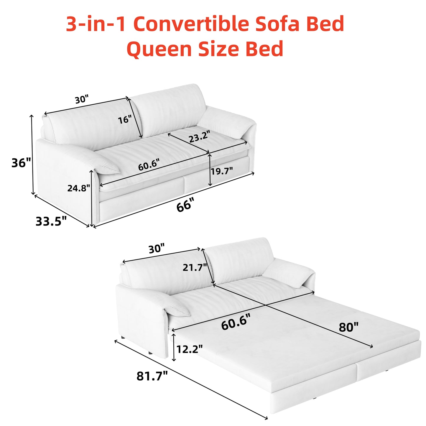 66" Queen Pull Out Sofa Bed, 3-in-1 Convertible Sleeper Sofa with Side Storage,Multi-Functional Velvet Loveseat Bed for Living Room(Old Sku:W1885S00043/W1885S00113/W1885S00186/W1885S00221) image 8