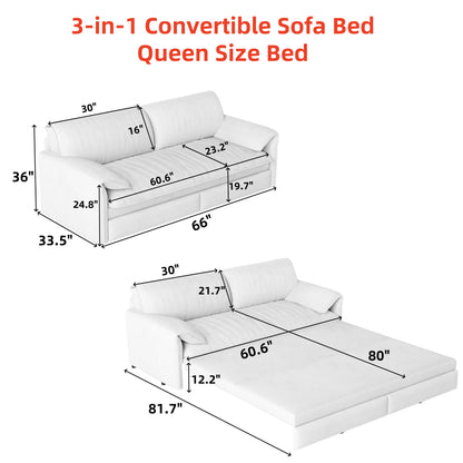 66" Queen Pull Out Sofa Bed, 3-in-1 Convertible Sleeper Sofa with Side Storage,Multi-Functional Velvet Loveseat Bed for Living Room(Old Sku:W1885S00043/W1885S00113/W1885S00186/W1885S00221) image 8