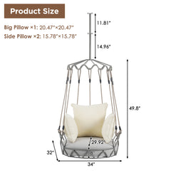 Outdoor Porch Swing Chair Hanging Basket, Hanging Chair with UV Resistant Cushion, Olefin Fabric for Patio Porch, Balcony, Beige