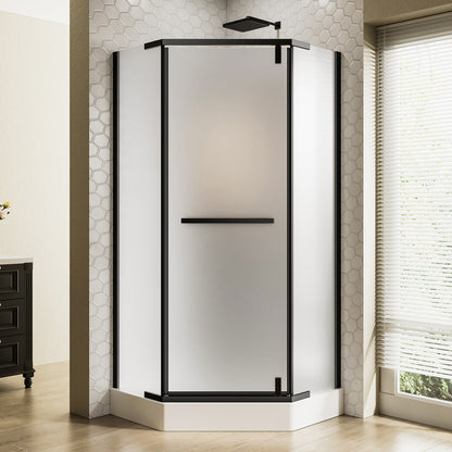 36"D X 36"W X 72"H Neo-Angle Shower Door, Corner Shower Door, 1/4" Tempered Glass With Frosted Ultra-Clear Nano-Coated, Black Stainless Steel Frame image 2