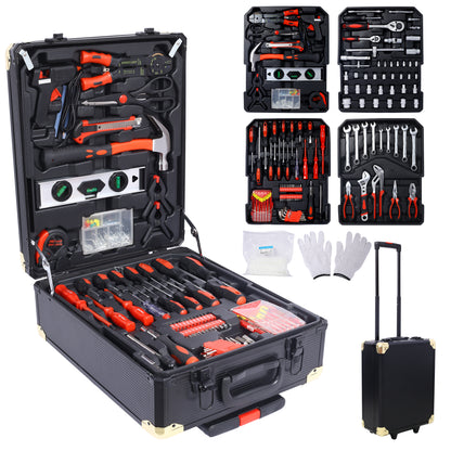 969pcs Home Repair Tool Set Kit for Men, Toolbox Storage Case with 4 Drawers, General Household Tool Kit with Rolling Tool Box, Tool Set Kit for Maintenance, Garden, Homeowner, Handyman -Black image 1