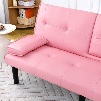 The 67-inch pink PVC multi-functional sofa bed, with a foldable and cup holder design, makes it extremely convenient to turn the living room into a guest room image 7