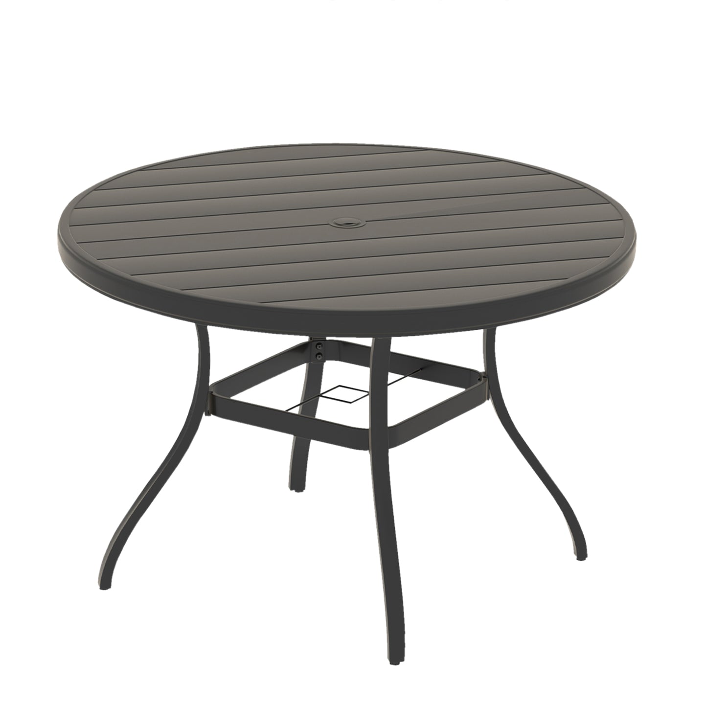 Outdoor Round Patio Dining Table for 6-7, All Weather Metal Dining Table with Umbrella Hole for Deck Lawn Garden Backyard, Black Color image 1