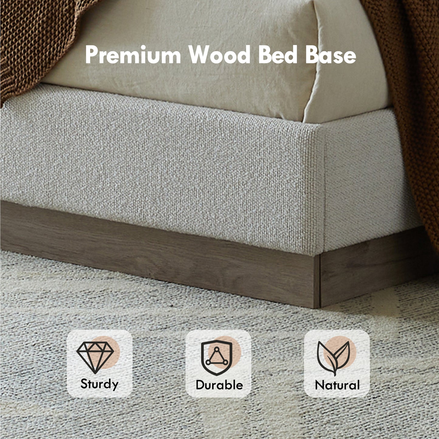 Hosford Upholstered Wingback Bed / Upholstered Wood Base Platform Bed / 52.5" High Headboard / Minimalist / Rusticity / No Box Spring Needed / King / Cream White Boucle / No Noise image 8