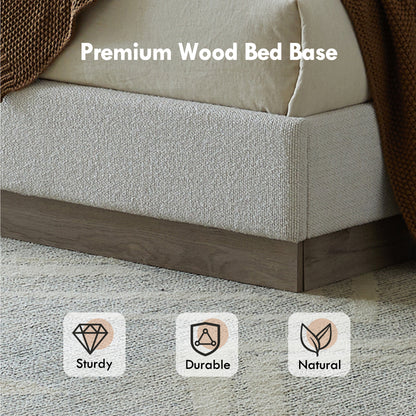 Hosford Upholstered Wingback Bed / Upholstered Wood Base Platform Bed / 52.5" High Headboard / Minimalist / Rusticity / No Box Spring Needed / King / Cream White Boucle / No Noise image 8