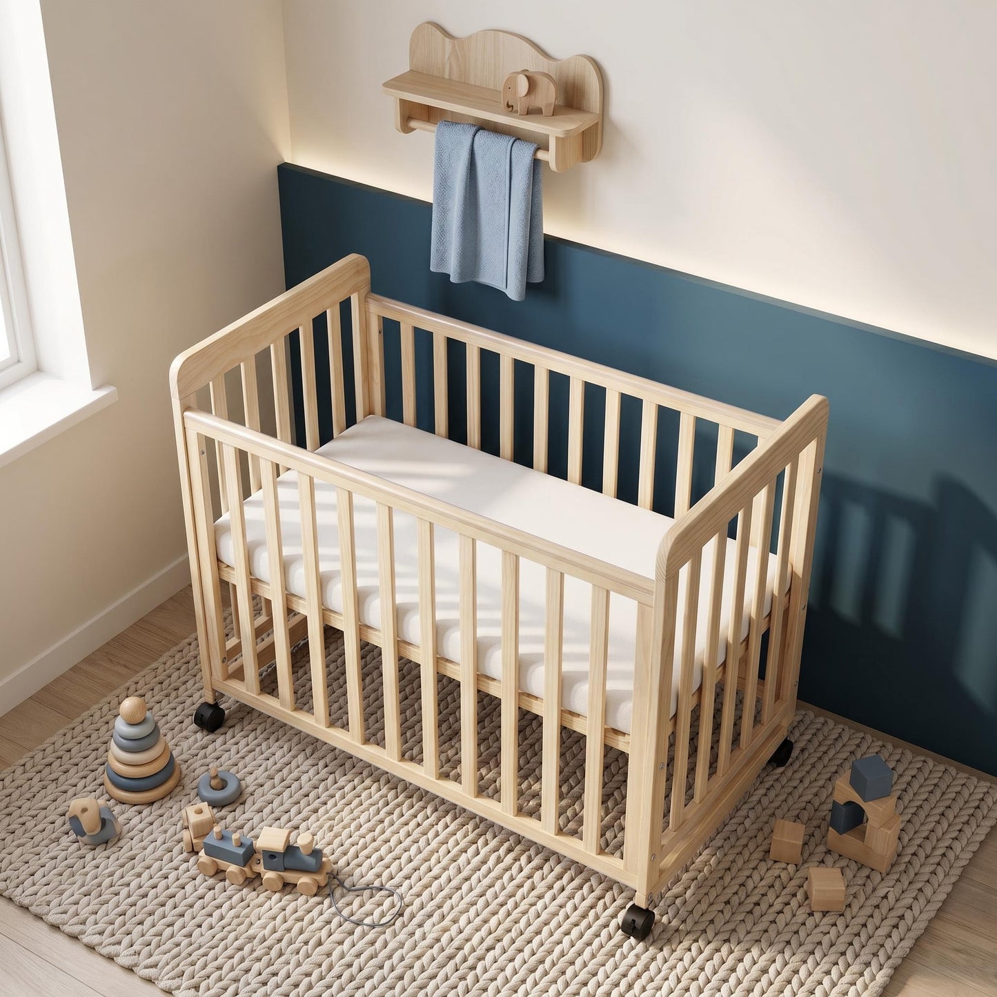 Baby Bassinets Bedside Sleeper - Portable Pine Wood Bedside Bassinet,3 Heights Small Mini Crib with Mattress 1.97 - 2.2in,Space-Saving Design Baby Crib for Newborns 0-36 Months image 9