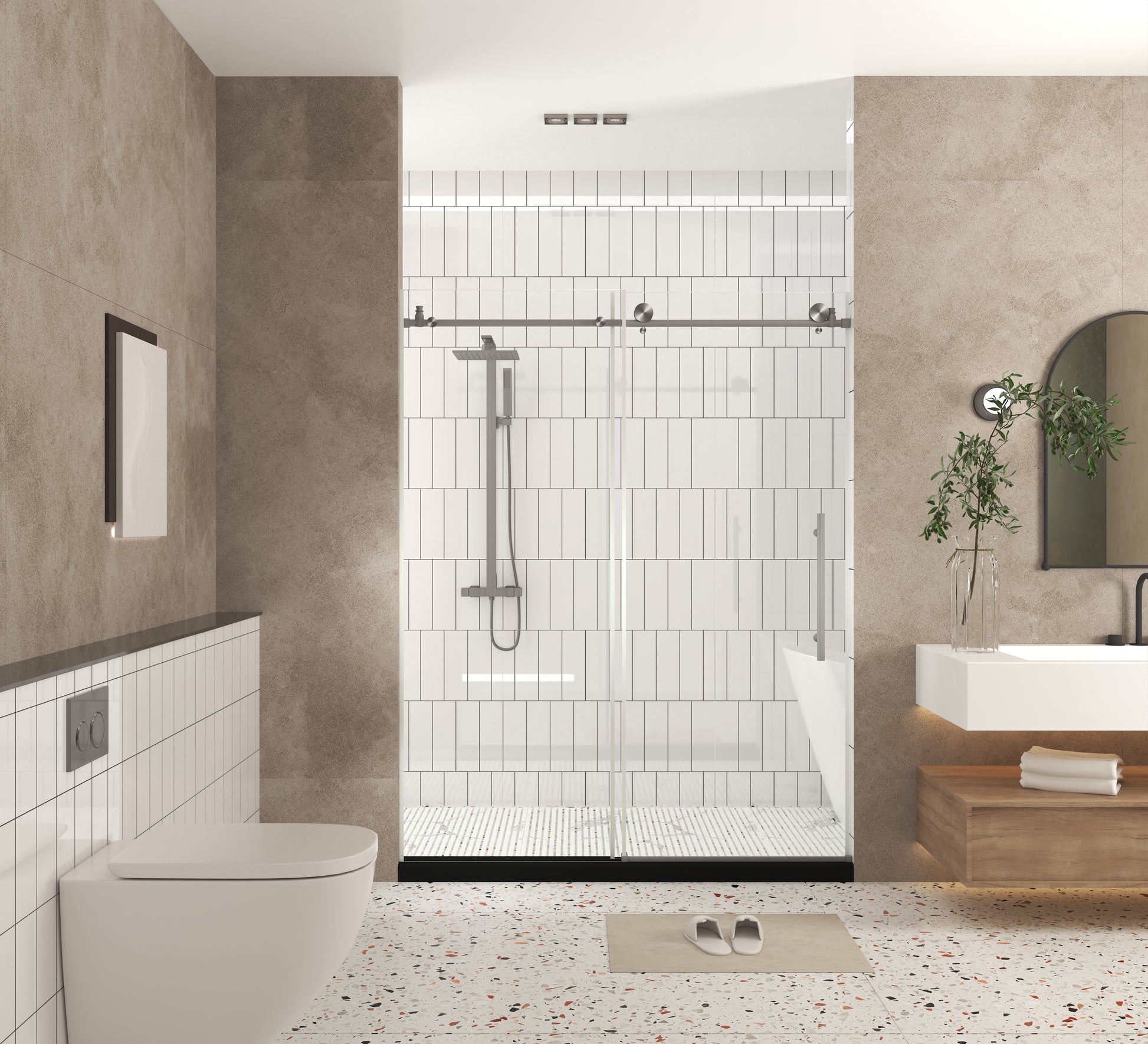 Frameless shower door 56-60 "W x 76" H, 1/4 "(6 mm) Clear Tempered Glass, Explosion Proof Film, Stainless Steel Handle,Brushed Nickel image 9