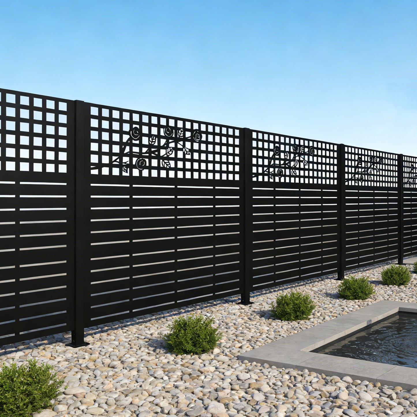 W48'' x H47.3'' x 2 Panels Metal Privacy Screen, Outdoor Privacy Panels, Trash Can Enclosure, Air Conditioner Fence, Pool Equipment Enclosure, Backyard Fencing, Rose Black image 10