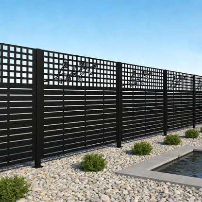 W48'' x H47.3'' x 2 Panels Metal Privacy Screen, Outdoor Privacy Panels, Trash Can Enclosure, Air Conditioner Fence, Pool Equipment Enclosure, Backyard Fencing, Rose Black image 10
