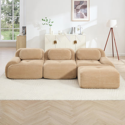 L-shaped modular sofa no assembly ergonomic design pet-friendly luxuryCorduroy Fabric fabric extra-wide curved armrests 32D high-resilience sponge for living rooms bedroom,Camel image 3