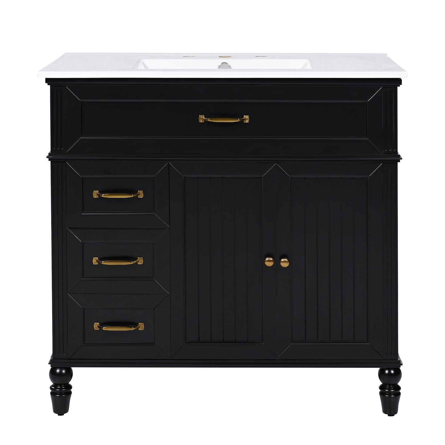 [Video] 36" Bathroom Vanity with Sink, Bathroom Cabinet with Drawers, Solid Frame and MDF Board, One Package, Black(same SKU: N725P195410B) image 9