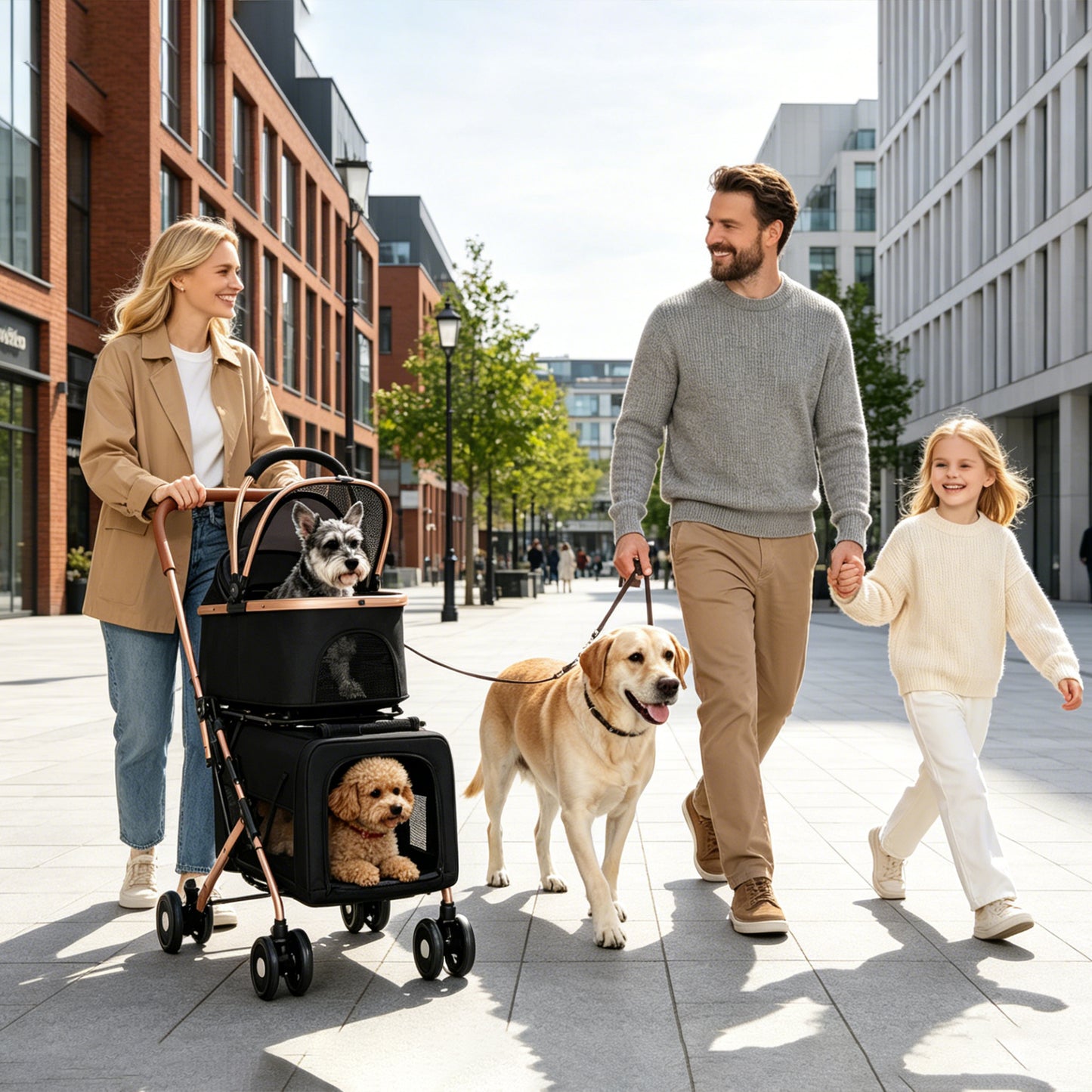 Double Pet Stroller for Dogs and Cats, Foldable Frame, 3-in-1 Convertible Carrier/Tote, Shockproof Wheels, Brake System, Fixed Safety Leashes for Small/Medium Pets in Multi-Pet Homes(Black) image 11
